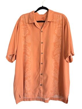 Tommy Bahama Men’s 100% Silk Button Down Short Sleeve Orange size XL